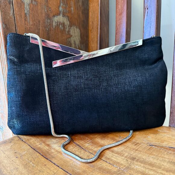 Trina Turk Miho Hand Beaded Clutch Shoulder Bag / Black Leather / Rare - Picture 3 of 14